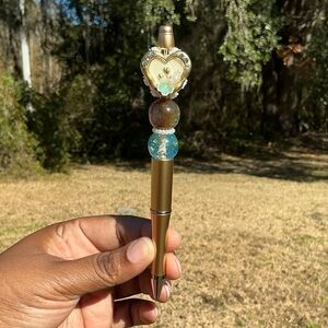 Handmade Gold and Blue Beaded Pen